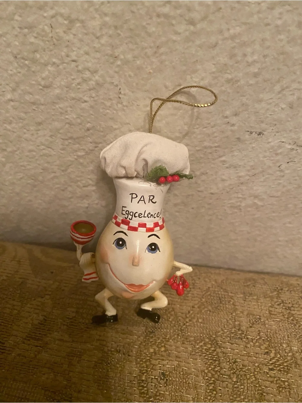 Vintage Chef Egg Ornament - White and Red Holiday Kitchen Character